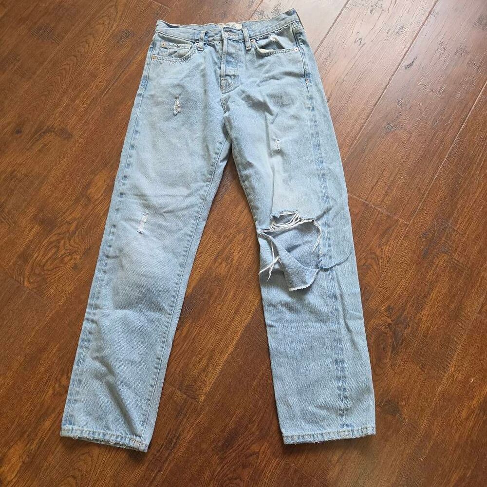 We The Free Distressed Light Wash Straight Leg Jeans